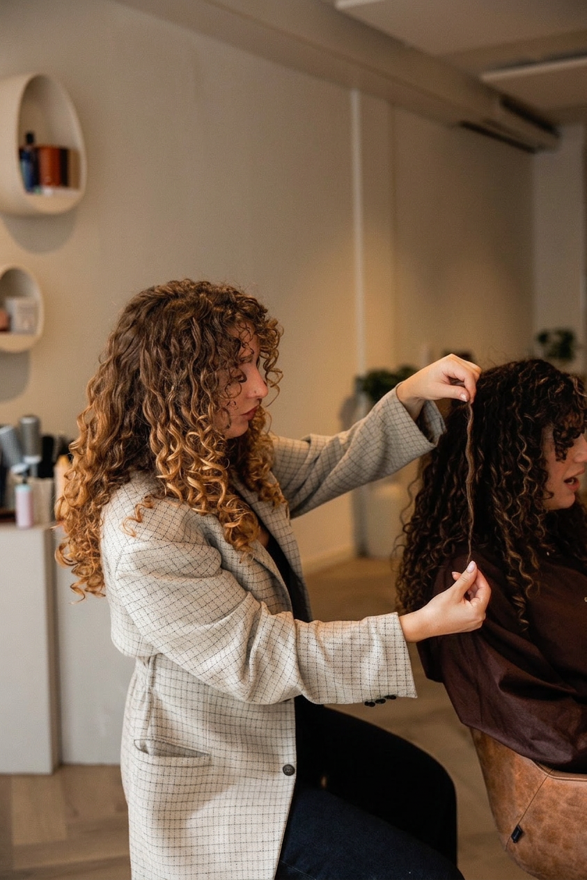 Curly hair styling session
